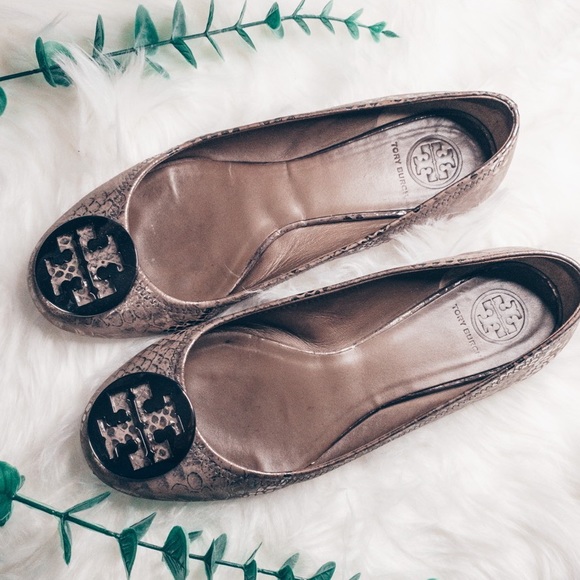Tory Burch Shoes - Tory Burch Metallic Snake Skin Reva Flats